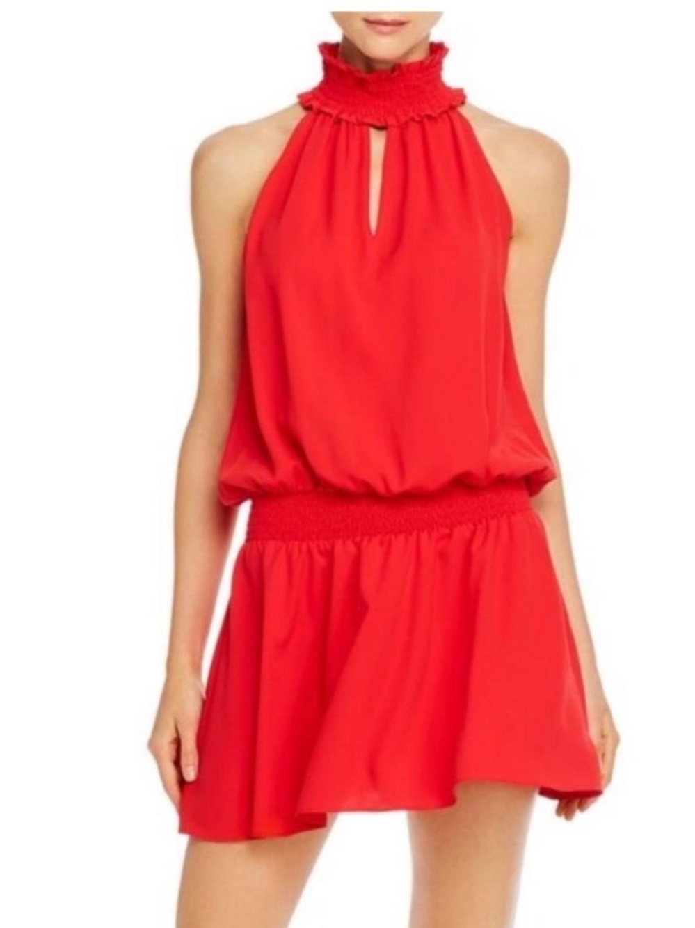 Amanda Uprichard Kimmie Red Halter Smocked Waist Mini Dress